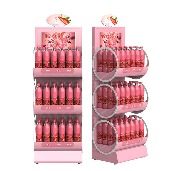 Custom Supermarket Beverage Rack Water Bottle Soft Drink Display Rack Grocery Store Light Commercial Beverage Rack Metal Display Rack