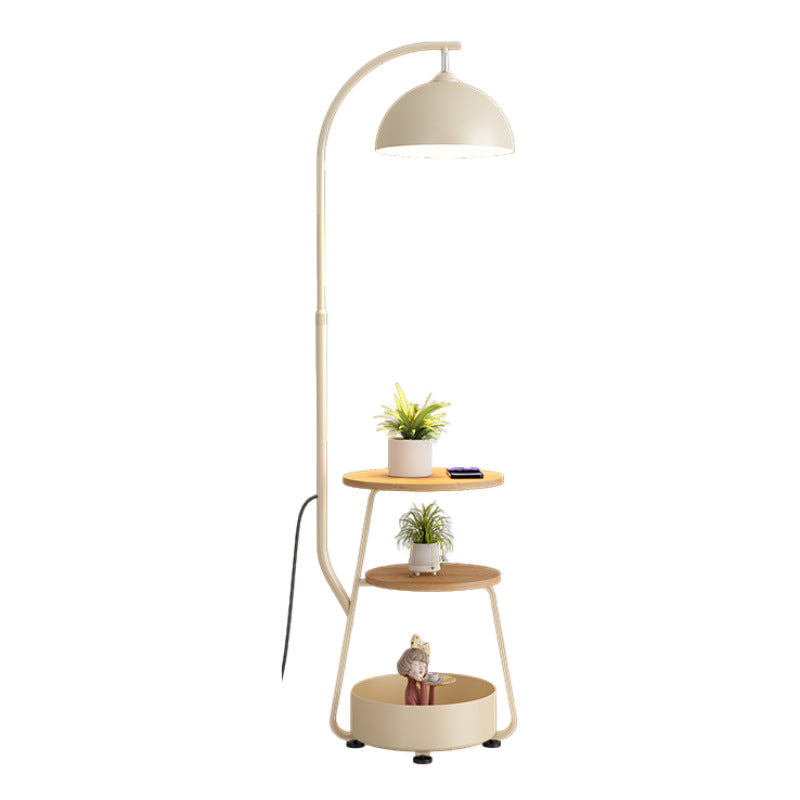 Wood style living room sofa corner floor lamp charging storage all-in-one coffee table lamp cream style bedroom atmosphere lamp