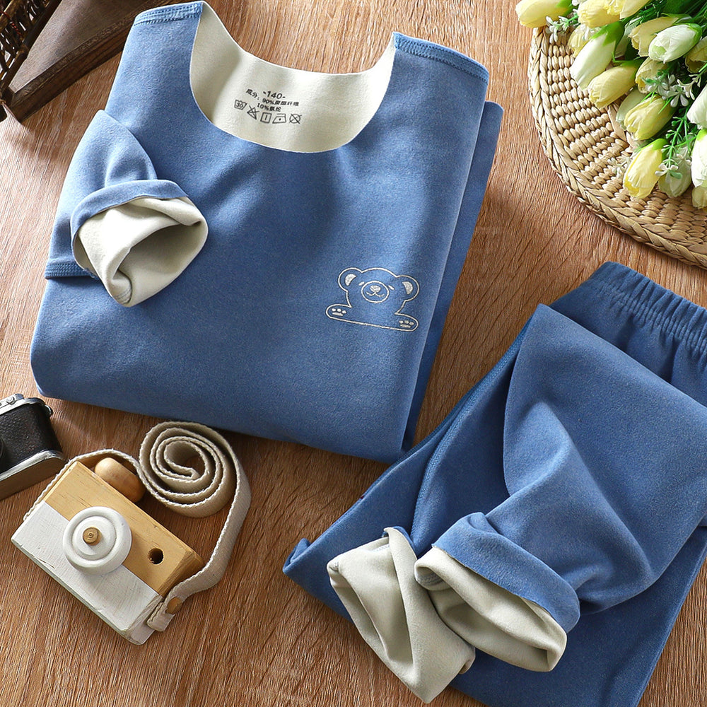 Kids seamless heattechintimatessuit douyin youth ab face boys and girls double-sided brushed autumn clothes autumn pants velvet