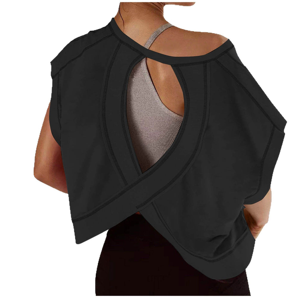 cross-border  women's casual loose solid color v-neck sports backless cutout yoga t-shirt