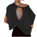 cross-border  women's casual loose solid color v-neck sports backless cutout yoga t-shirt