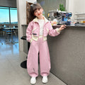 Girls' autumn cardigan two-piece set: new  versatile chic stand collar jacket, loose-fit spring/autumn outfit