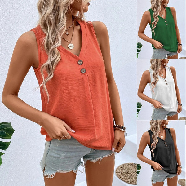 2025 Europe, America,   women's clothing summer summer V-neck button-up vest top T-shirt loose casual shirt