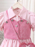 european and american cross-border girls' shirt dress, vest design, with heart-shaped bag three-piece set for girls
