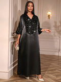 african women's v-neck loose plus size dress -  sequin fashion robe dress