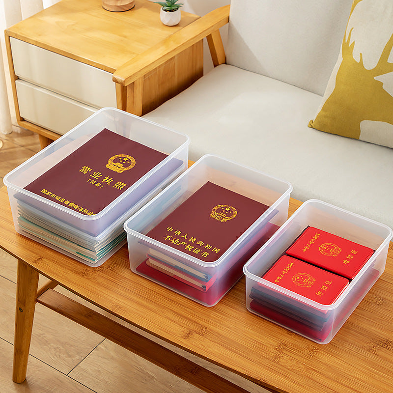 Desktop file box, file box with lid, dust-proof portable certificate storage box, plastic a4 paper printing paper finishing box.