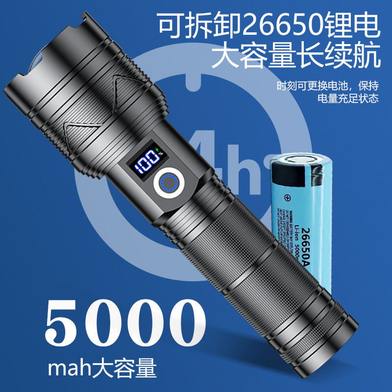 Cross-border new LED strong light USB charging flashlight, super bright long-range high-power white laser digital flashlight