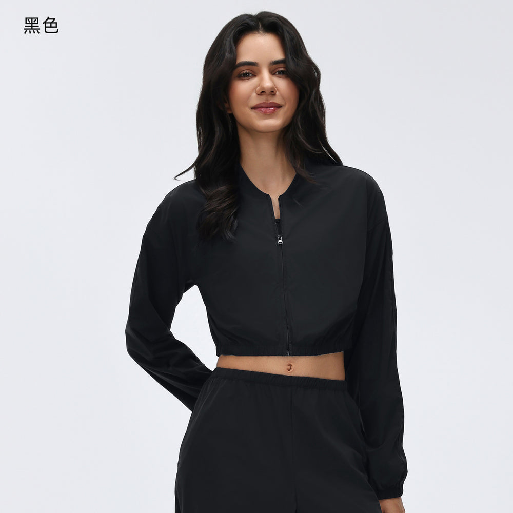 Women's outdoor sports fitness outfit set - lightweight long sleeve zip-up jacket & loose fit straight leg casual active pants