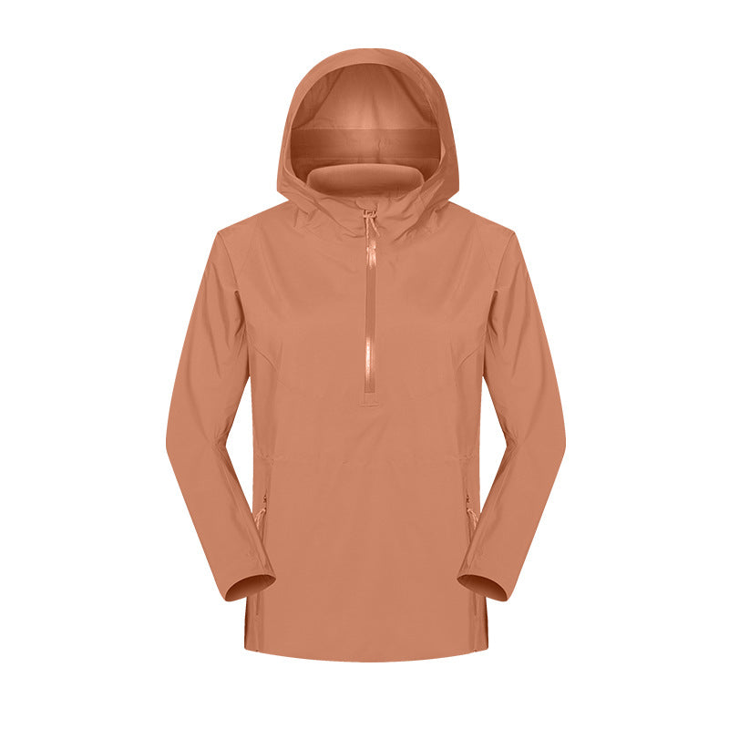 New women's windproof and waterproof lightweight outdoor camping slim-fit jacket - half-zip pullover hooded hiking jacket daw040