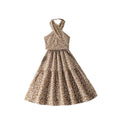 Export hot style girl's clothing spring and summer fashionnew arrival cross halter floral sleeveless tops skirt suit
