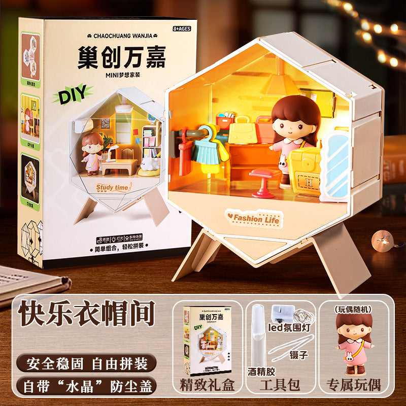 Diy miniature house scene handmade ornament art house mini boy girl assembly toy birthday gift