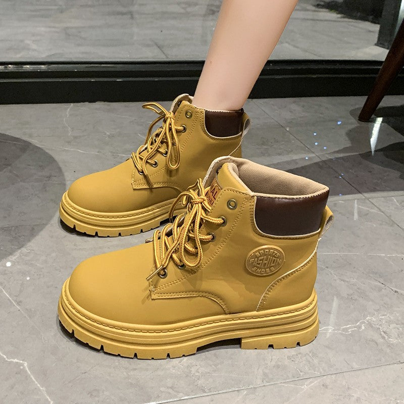 Martin boots women's summer 2023 new autumn new short boots high-top platform locomotive boots retro British style big yellow boots