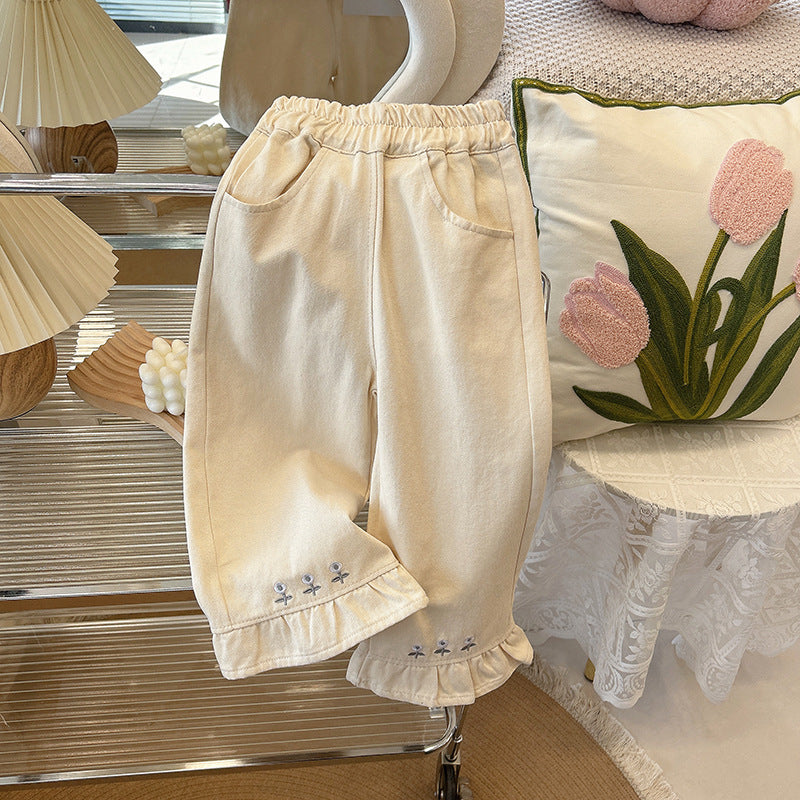 spring/autumn new arrivals: girls' casual pants - loose fit, stylish, fresh floral print, long pants for kids and toddlers, korean style
