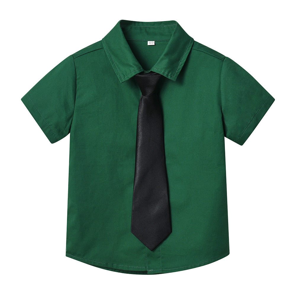 Boys' cotton shirt - korean style, new spring/summer trendy design with tie, baby white, stylish preppy school style boys' shirt