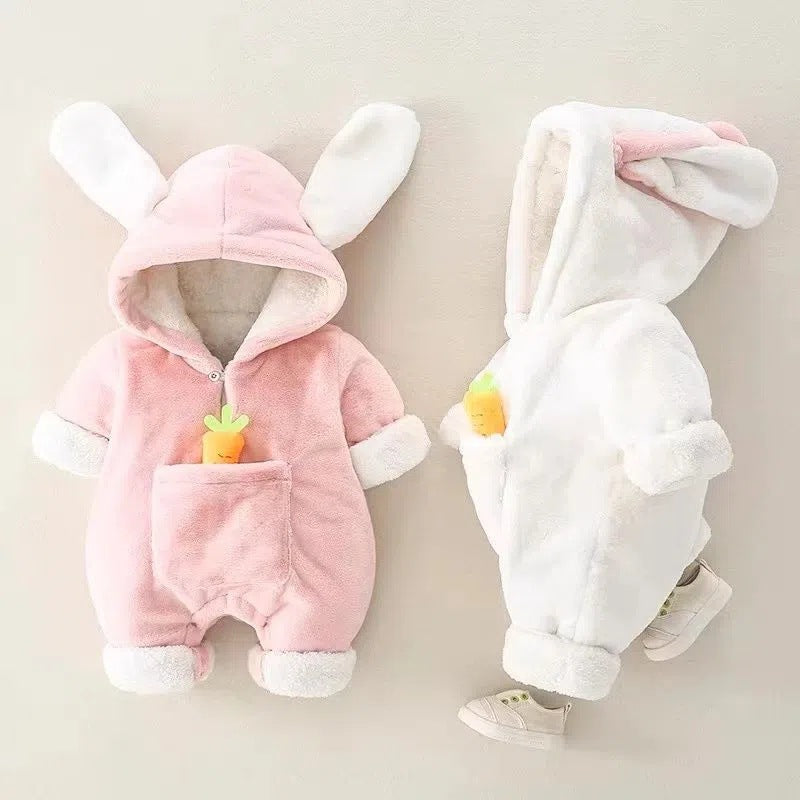 Newborn baby girl autumn/winter fleece-lined cute romper - warm, cozy, and trendy for lounging and outings