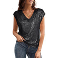 European and american cross-border summer new women's clothing  sexy v-neck sequin beaded shiny party vest t-shirt
