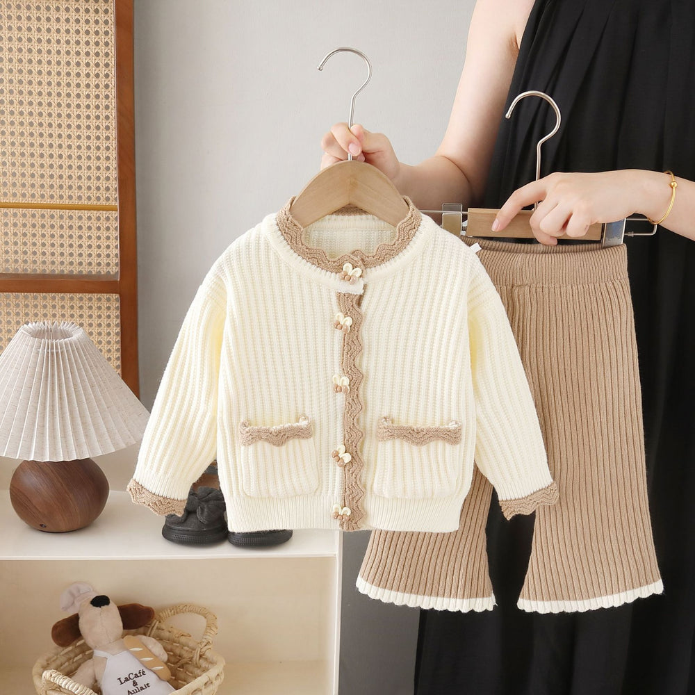Girls' knitted sweater cardigan & pants set - new autumn  collection - two-piece outfit for little girls