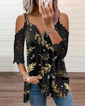 new spring/summer cross-border women's fashion: european and american style export top - camisole with cutout lace sleeves, knitted t-shirt for women