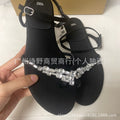 Za2024new arrival rhinestone flip-flop sandals women's summer one-word buckle strap fashioneasiest for matchflats fairy flip-flop slippers