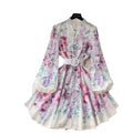 Super fairy seaside vacation v neck floral dress women's summernew arrivaltie back waist large swing pleated fairy skirt
