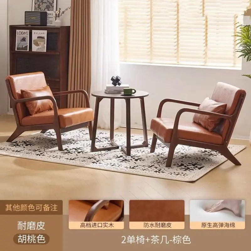 Balcony tea table and chair combination small apartment one table and two chairs household solid wood simple three-piece set reading and drinking tea cp