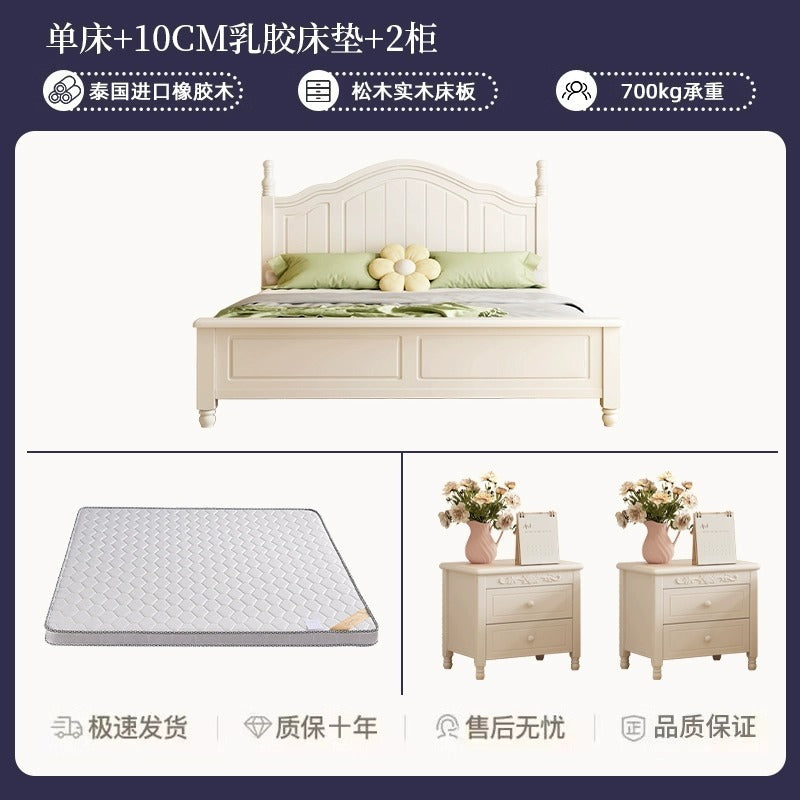 Scandinavianwhite solid wood bed modern casual cream style grids 1.8m double bed 1.5 master bedroom storage princess bed