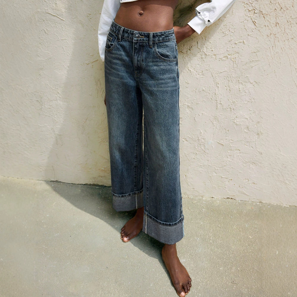Fashionjeans women's distressed white rolled hem high waistdrapedloose pants american casual women's jeans