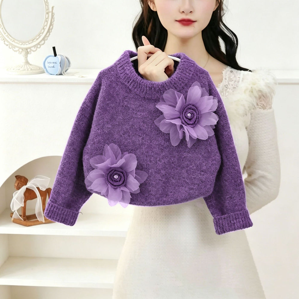 Girls' sweater set - new autumn/winter  collection: stylish floral print crewneck knit top & korean-style princess tutu skirt