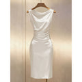 Women's new summer french chic elegant satin sleeveless slim-fit midi dress - perfect for going out and dating