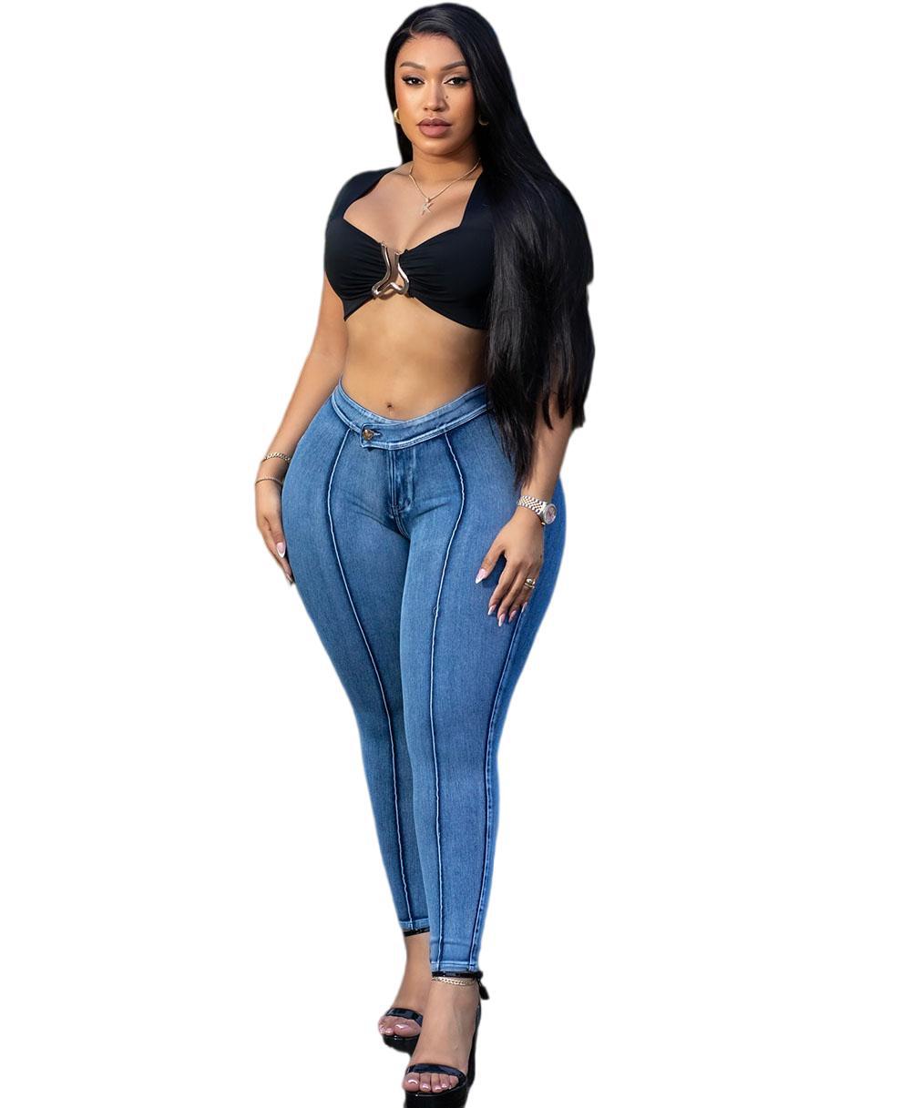 European and american cross-border women's fashion: new women's denim jeans - street style, washed denim, casual stretch pants for