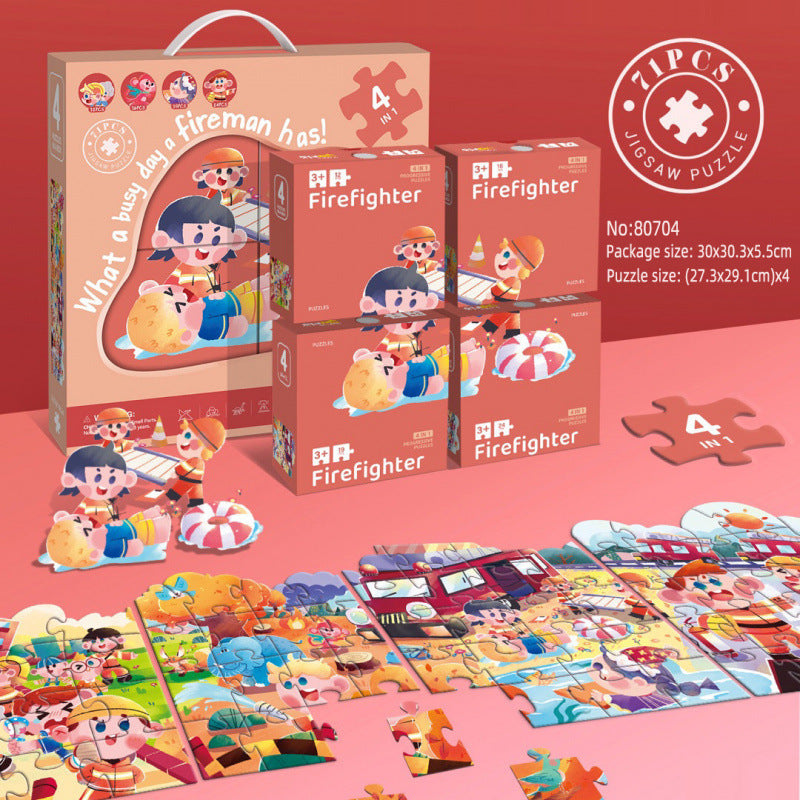 Cross-border export of advanced puzzle toys, four-in-one children's educational puzzles, enlightenment and development of paper flat puzzles