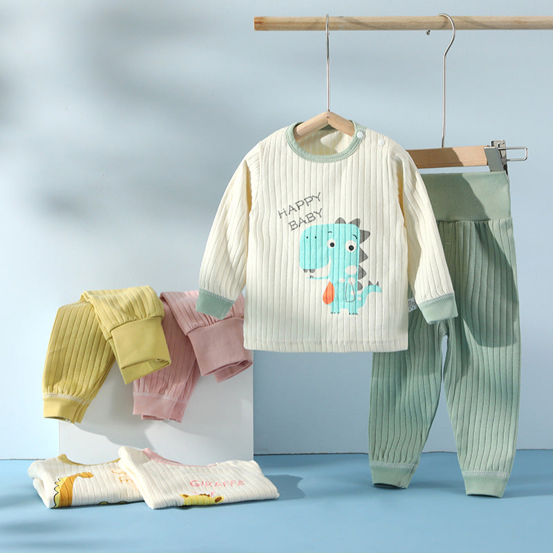 Baby autumn clothessuitpure cotton baby high waist belly protector boys pajamas girl home clothes spring & fall kidsintimates