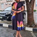 D298exportplus size women's summer fashionelegantprinting short-sleeved tops pleated large hem skirt africansuit