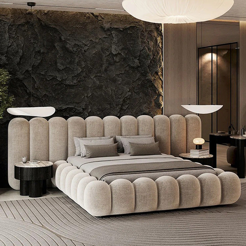 Cream style widescreen bed house large soft-packed fabric bed bedroom classy furniture double bed master bedroom 2.4m