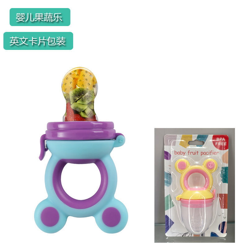 English card pack, infant fruit and vegetable music silicone bite music baby nutrition fruit and vegetable mesh bag complementary food feeder