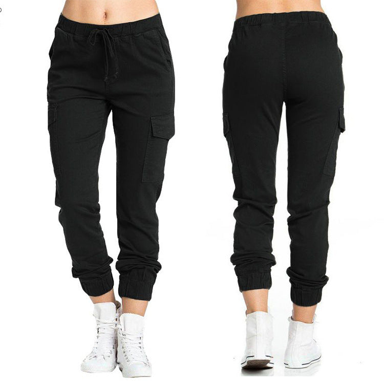 fashion cross-border   women's pants workwear casual elastic waist thin side pockets pants women's pants