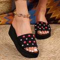 2024 new summer wedge heel round toe outdoor platform chunky sole rhinestone pearl one-strap sandals & slippers