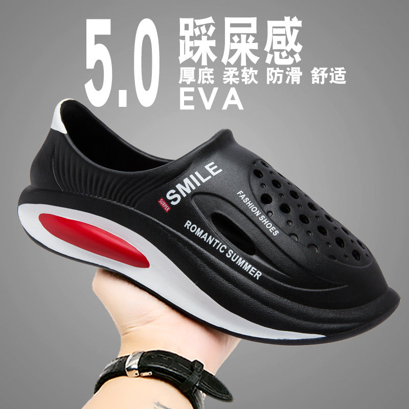 Cross-border new men's hole shoes summer wear stepping on shit feeling beach thick-soled lazy bag head coconut slippers wholesale