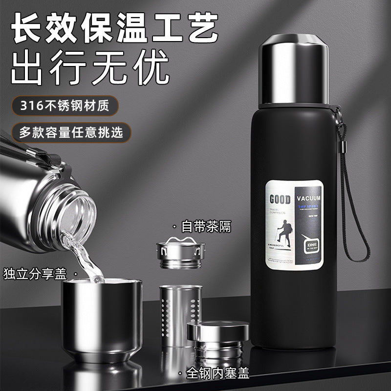 Outdoor men's large capacity all-steel kettle thermos 316 stainless steel tea infuser bottle car portable water cup