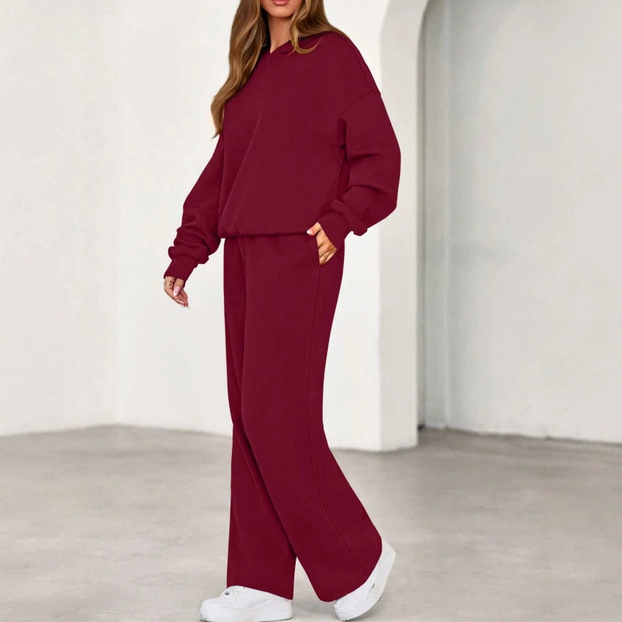 Amazon fashion cross-border  casualpure color hooded sweatshirt looseslimming look sweatshirt work clothingcasualsuit