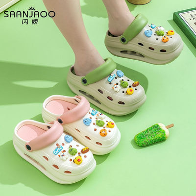 2025 new women's wedge platform clogs - summer outdoor wear, thick sole, two-wear style, chunky heel, non-slip beach sandals & slippers