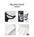 girls' sweatshirt set - black and white color block with butterfly and letter print, trendy skirt, kids' autumn two-piece outfit