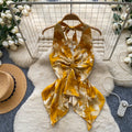Sexy pure lust style vacation style v neckhalter vest women's summer twist tie backless hot girl eleganttops
