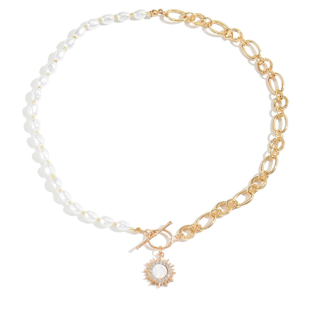 European and american cross-border jewelry niche ins splicing imitation pearl chain necklace personalized sunflower pendant clavicle chain for women