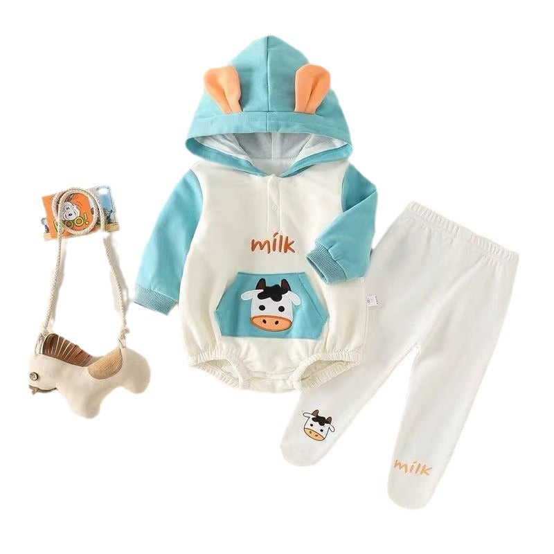Newborn and infant clothing: spring/autumn super cute outfit set for baby boys and girls - stylish, trendy cartoon hooded romper