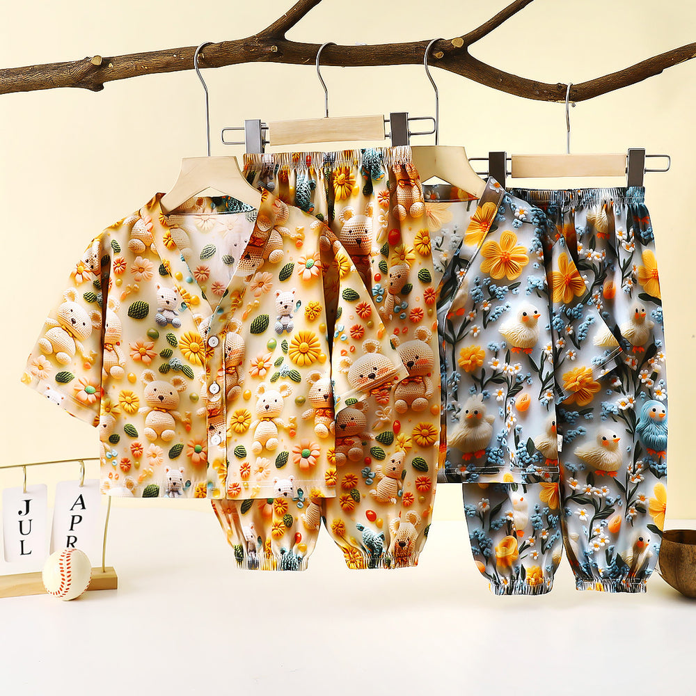 Kids' rayon pajama set - summer artificial cotton air conditioning suit - boys' and girls' rayon loungewear two-piece set - children's clothing