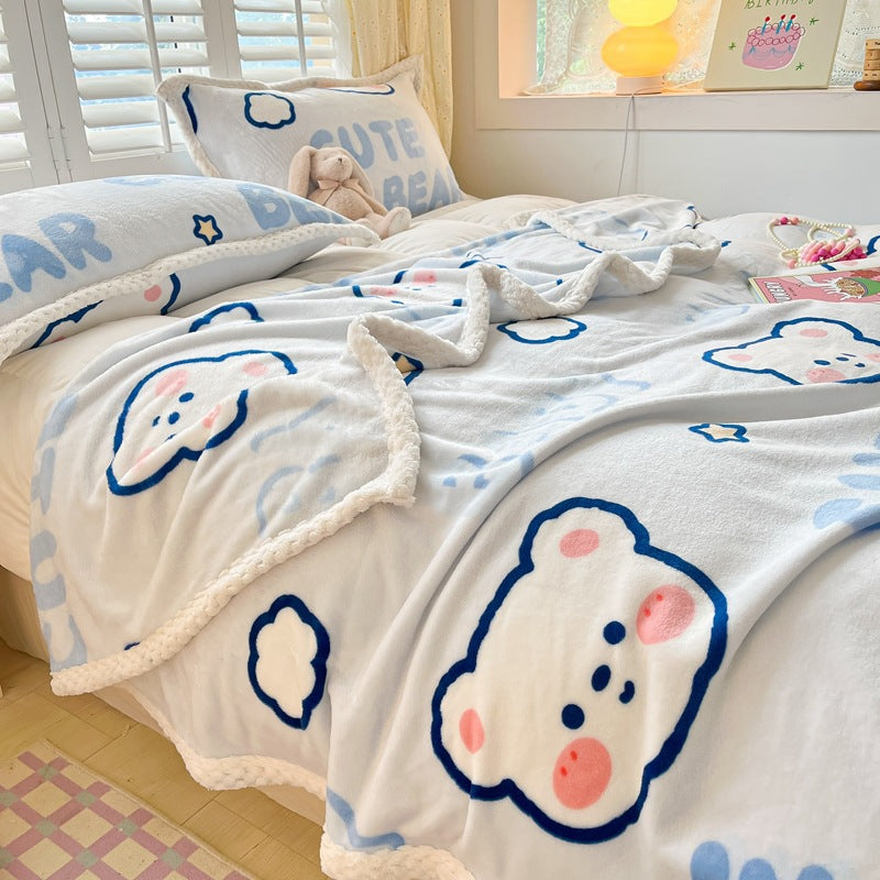 Winter flannel blanket thickened warm coral fleece blanket milk fleece nap blanket office blanket wholesale