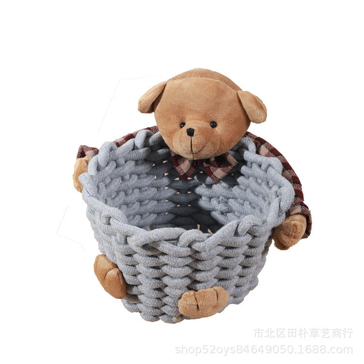 Cosmetics storage box Bear cotton rope woven storage basket Storage basket Skin care product storage finishing box Simple spot