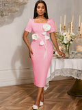 European and american new arrival: elegant square neck ruffle hem dress - perfect for banquets, featuring a floral high-waisted bodycon design