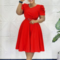 C8616  foreign trade women's fashion pleated elegant v-neck swing dress - cross-border african style dress